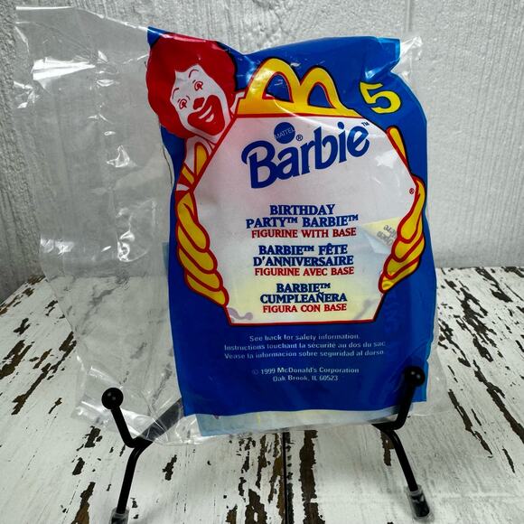 McDonalds 1999 "BIRTHDAY PARTY BARBIE" Happy Meal Toy W/Base Sealed #5 Vintage - Picture 4 of 5